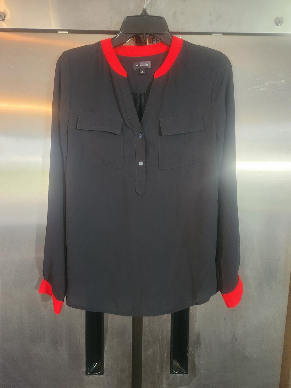 The Limited Black Red Colorblock Long Sleeve Blouse Womens Size S